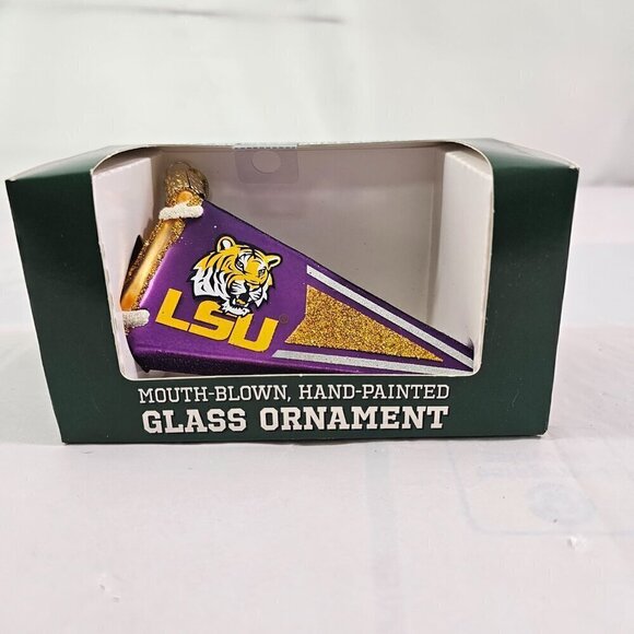 Louisiana State Pennant Mouth-Blown Hand Painted Glass Ornament LSU Tigers - Picture 15 of 16